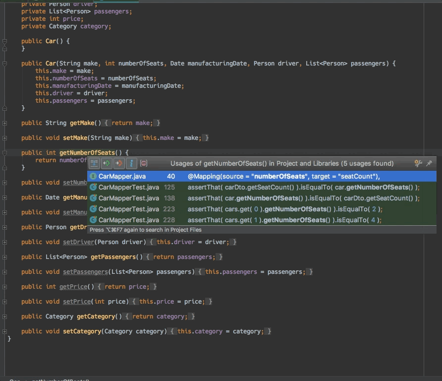 Find usages from Source methods